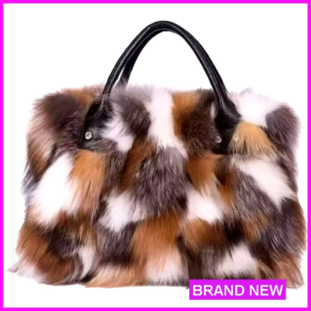 Luxury Real Fox Fur Shoulder Bag Large Capacity Fashion Purse